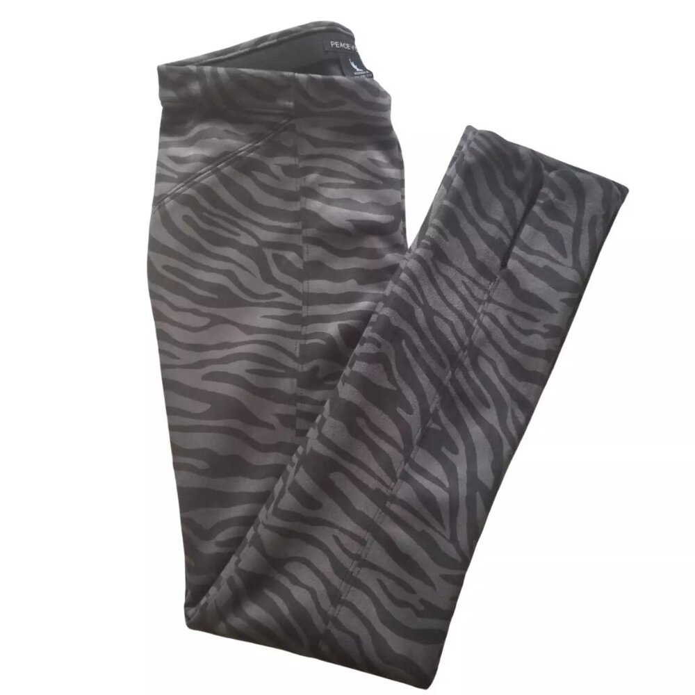 Peace of Cloth Pants XS Gray Tiger Stripe Leggings Ankle Zip Suede Feel